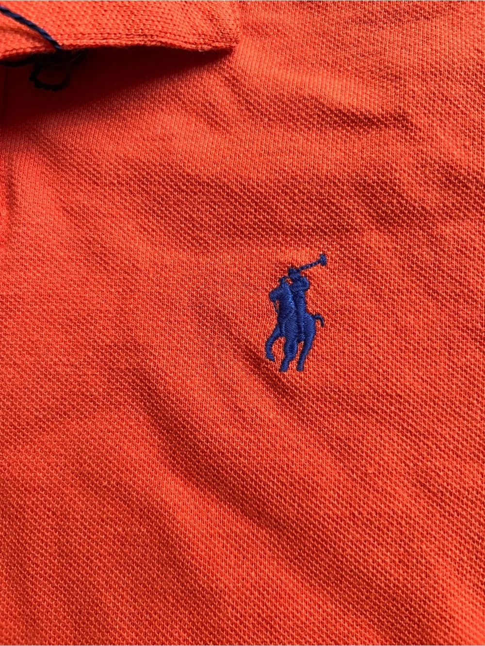 Ralph Lauren Orange Polo with Blue Pony Logo men’s small slim fit